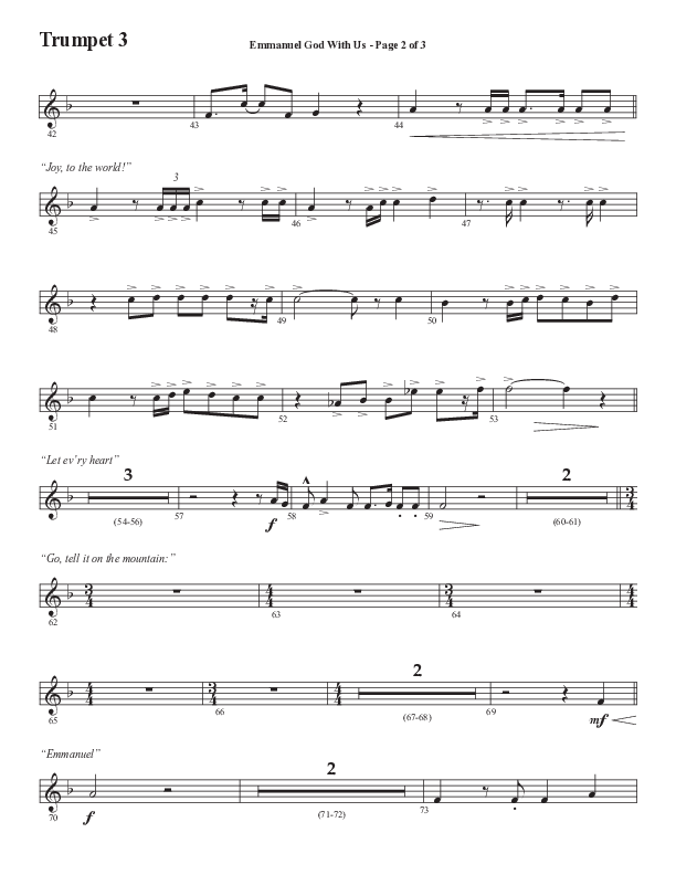 Emmanuel God With Us with Joy To The World (Choral Anthem SATB) Trumpet 3 (Semsen Music / Arr. Daniel Semsen)