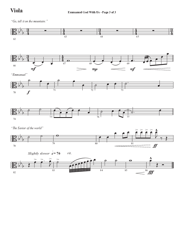 Emmanuel God With Us with Joy To The World (Choral Anthem SATB) Viola (Semsen Music / Arr. Daniel Semsen)
