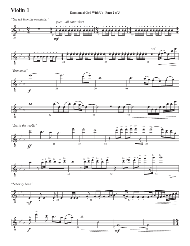 Emmanuel God With Us with Joy To The World (Choral Anthem SATB) Violin 1 (Semsen Music / Arr. Daniel Semsen)