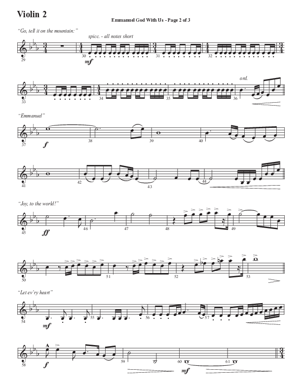 Emmanuel God With Us with Joy To The World (Choral Anthem SATB) Violin 2 (Semsen Music / Arr. Daniel Semsen)