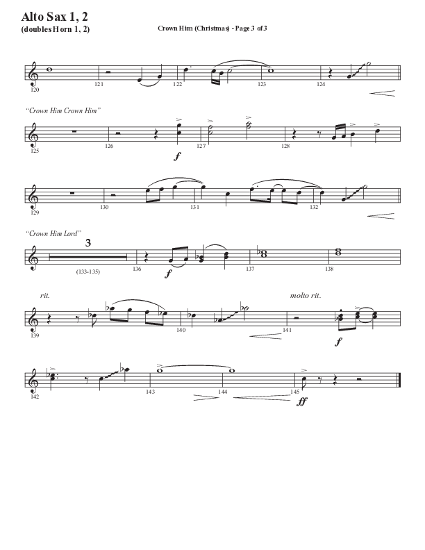 Crown Him (Christmas) (Choral Anthem SATB) Alto Sax 1/2 (Semsen Music / Arr. David Wise / Orch. David Shipps)