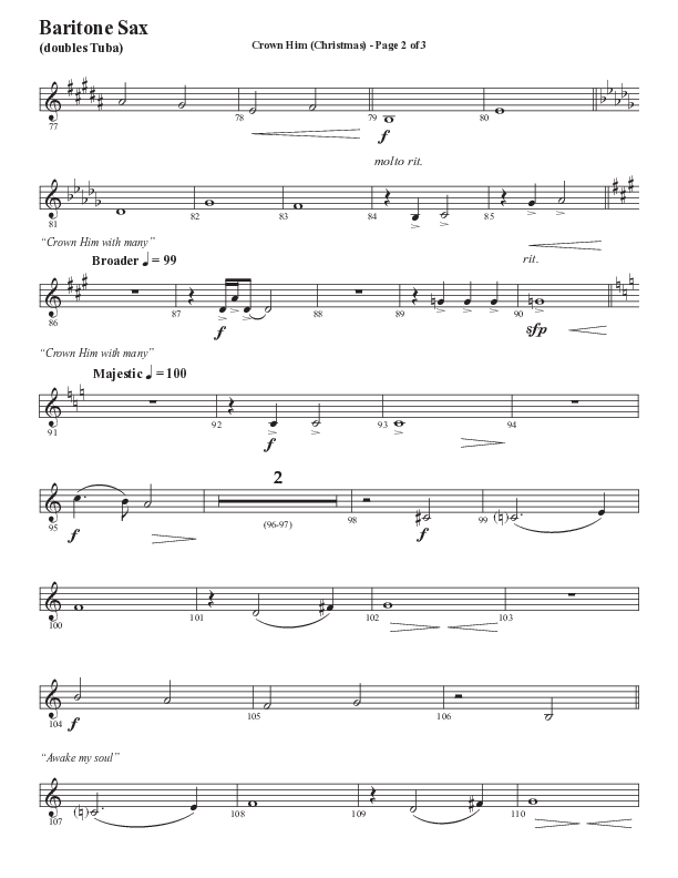 Crown Him (Christmas) (Choral Anthem SATB) Bari Sax (Semsen Music / Arr. David Wise / Orch. David Shipps)