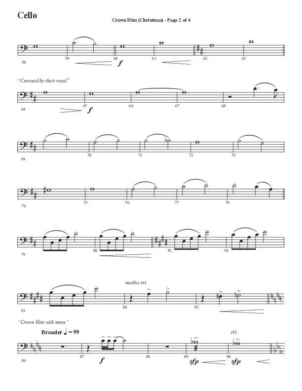Crown Him (Christmas) (Choral Anthem SATB) Cello (Semsen Music / Arr. David Wise / Orch. David Shipps)