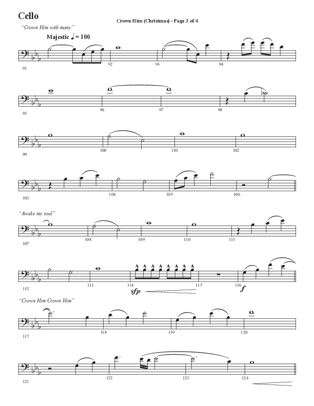Crown Him (Christmas) (Choral Anthem SATB) Cello (Semsen Music / Arr. David Wise / Orch. David Shipps)