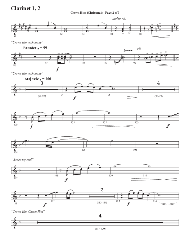Crown Him (Christmas) (Choral Anthem SATB) Clarinet 1/2 (Semsen Music / Arr. David Wise / Orch. David Shipps)