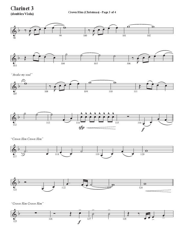 Crown Him (Christmas) (Choral Anthem SATB) Clarinet 3 (Semsen Music / Arr. David Wise / Orch. David Shipps)