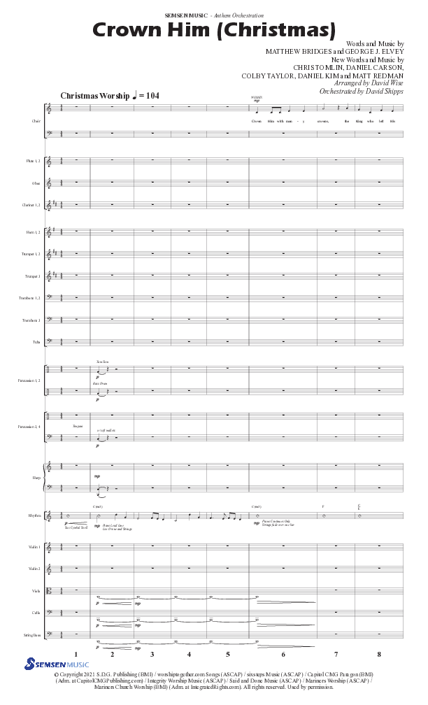 Crown Him (Christmas) (Choral Anthem SATB) Conductor's Score II (Semsen Music / Arr. David Wise / Orch. David Shipps)