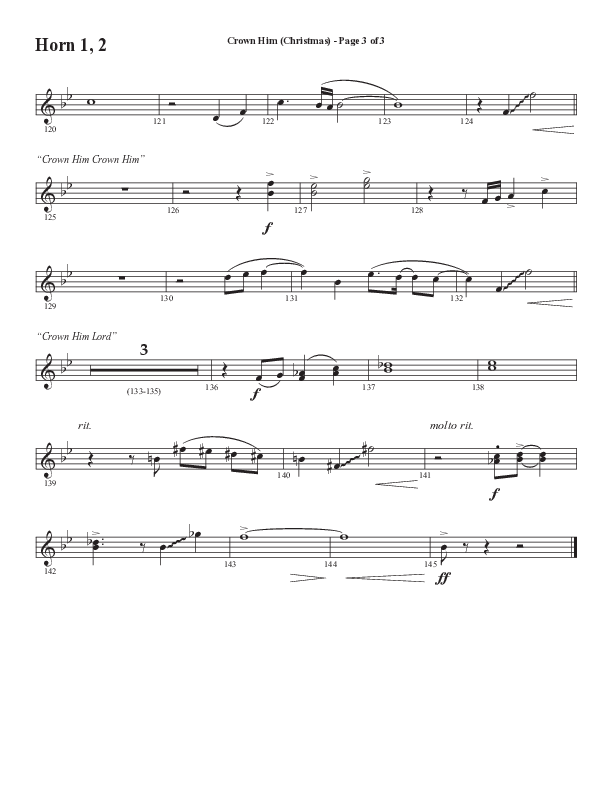 Crown Him (Christmas) (Choral Anthem SATB) French Horn 1/2 (Semsen Music / Arr. David Wise / Orch. David Shipps)