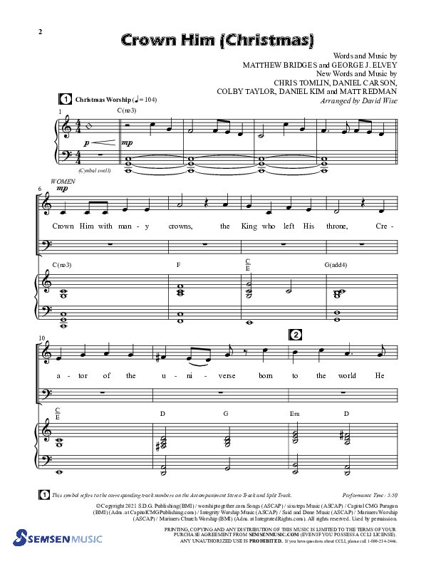 Crown Him (Christmas) (Choral Anthem SATB) Anthem (SATB/Piano) (Semsen Music / Arr. David Wise / Orch. David Shipps)