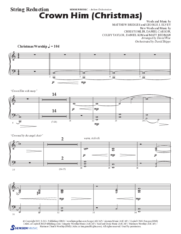 Crown Him (Christmas) (Choral Anthem SATB) String Reduction (Semsen Music / Arr. David Wise / Orch. David Shipps)