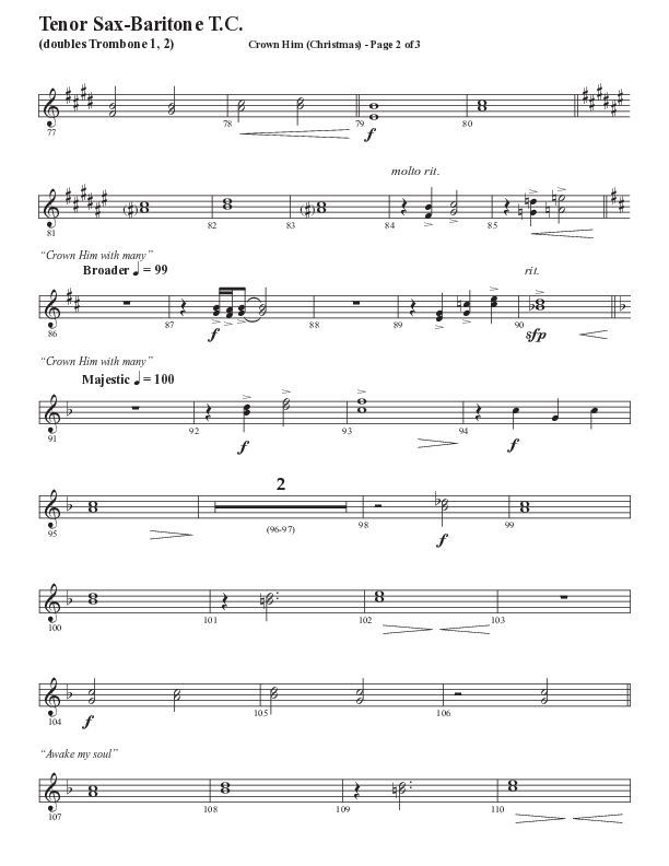 Crown Him (Christmas) (Choral Anthem SATB) Tenor Sax/Baritone T.C. (Semsen Music / Arr. David Wise / Orch. David Shipps)