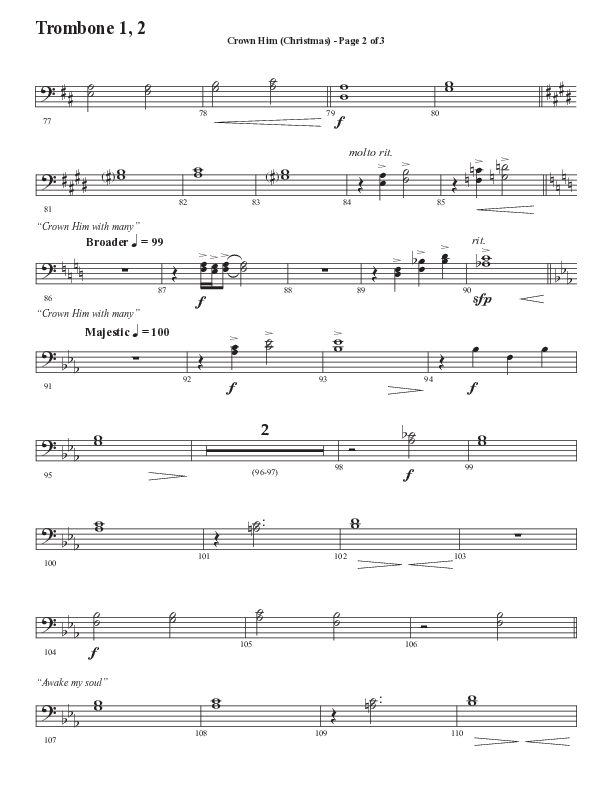 Crown Him (Christmas) (Choral Anthem SATB) Trombone 1/2 (Semsen Music / Arr. David Wise / Orch. David Shipps)