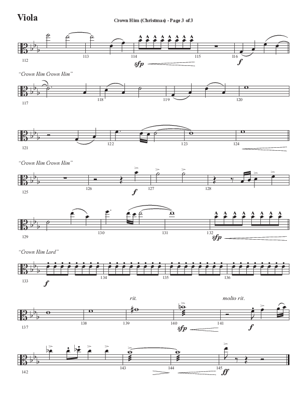 Crown Him (Christmas) (Choral Anthem SATB) Viola (Semsen Music / Arr. David Wise / Orch. David Shipps)