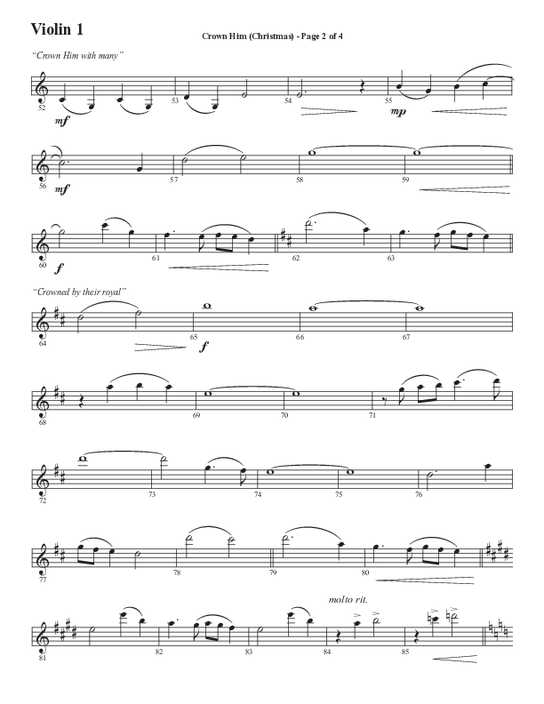 Crown Him (Christmas) (Choral Anthem SATB) Violin 1 (Semsen Music / Arr. David Wise / Orch. David Shipps)