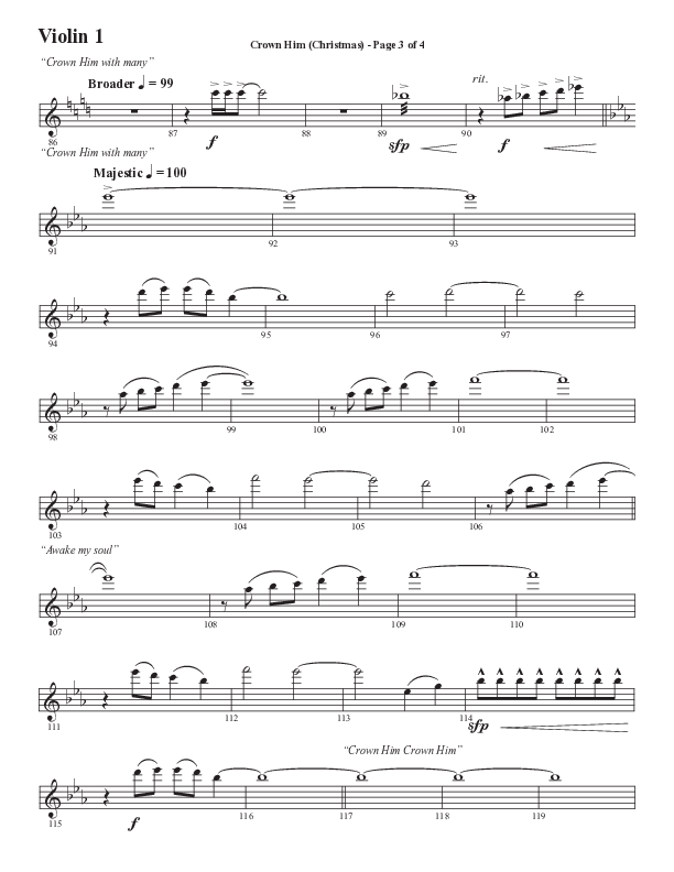 Crown Him (Christmas) (Choral Anthem SATB) Violin 1 (Semsen Music / Arr. David Wise / Orch. David Shipps)