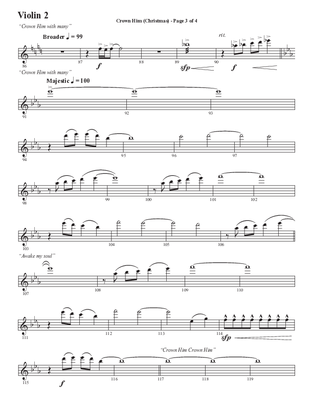 Crown Him (Christmas) (Choral Anthem SATB) Violin 2 (Semsen Music / Arr. David Wise / Orch. David Shipps)