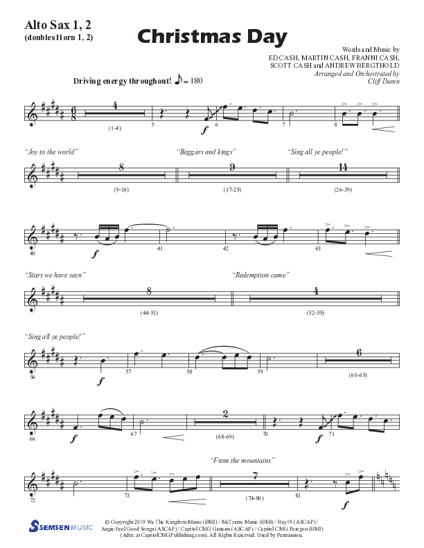 Christmas Day (Choral Anthem SATB) Alto Sax 1/2 (Semsen Music / Arr. Cliff Duren)