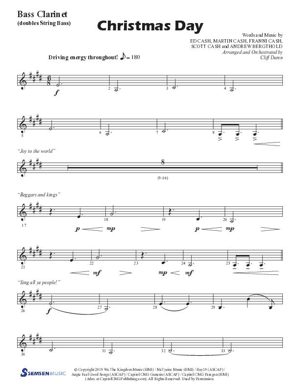 Christmas Day (Choral Anthem SATB) Bass Clarinet (Semsen Music / Arr. Cliff Duren)
