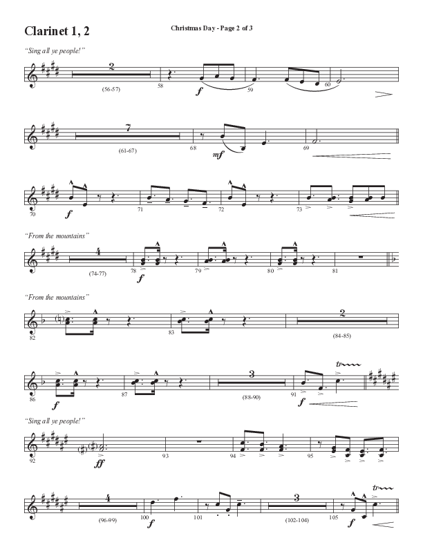 Christmas Day (Choral Anthem SATB) Clarinet 1/2 (Semsen Music / Arr. Cliff Duren)