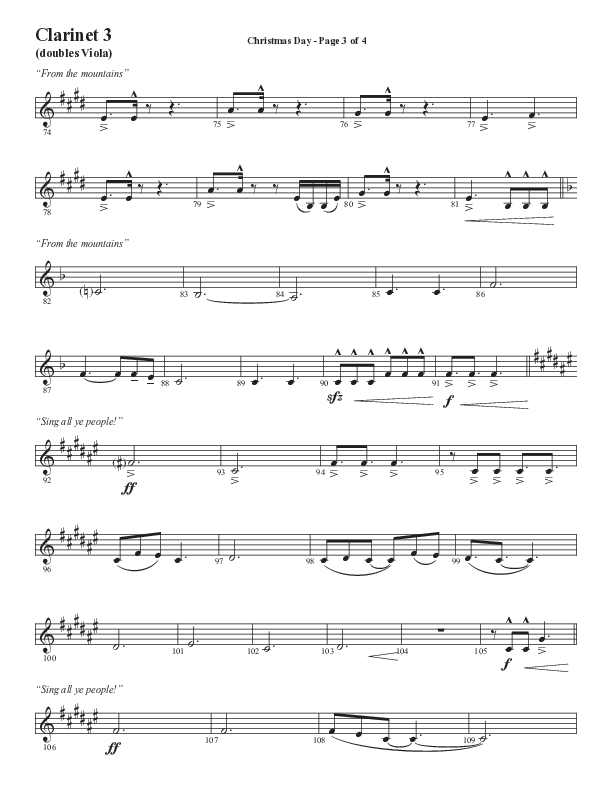 Christmas Day (Choral Anthem SATB) Clarinet 3 (Semsen Music / Arr. Cliff Duren)