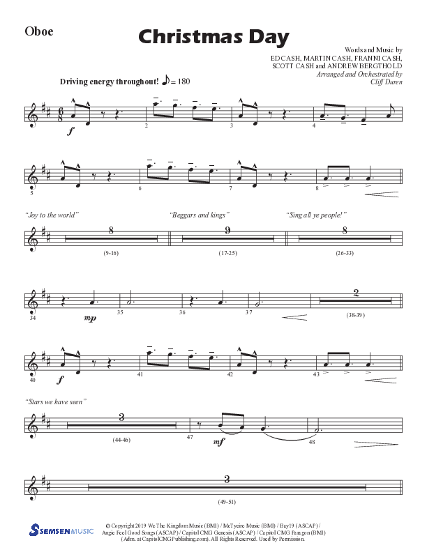 Christmas Day (Choral Anthem SATB) Oboe (Semsen Music / Arr. Cliff Duren)