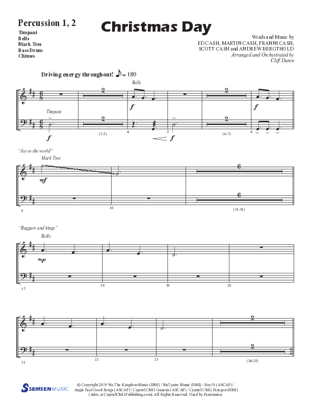 Christmas Day (Choral Anthem SATB) Percussion (Semsen Music / Arr. Cliff Duren)