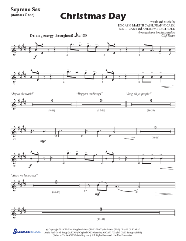 Christmas Day (Choral Anthem SATB) Soprano Sax (Semsen Music / Arr. Cliff Duren)