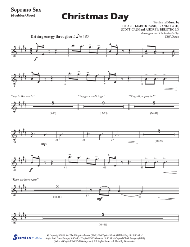 Christmas Day (Choral Anthem SATB) Soprano Sax (Semsen Music / Arr. Cliff Duren)