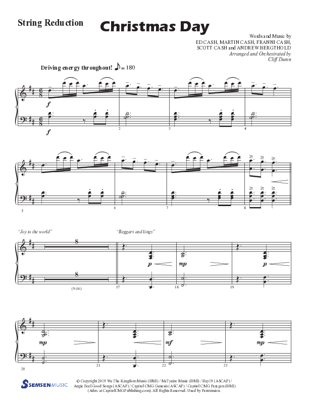 Christmas Day (Choral Anthem SATB) String Reduction (Semsen Music / Arr. Cliff Duren)