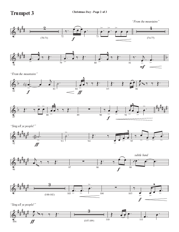 Christmas Day (Choral Anthem SATB) Trumpet 3 (Semsen Music / Arr. Cliff Duren)