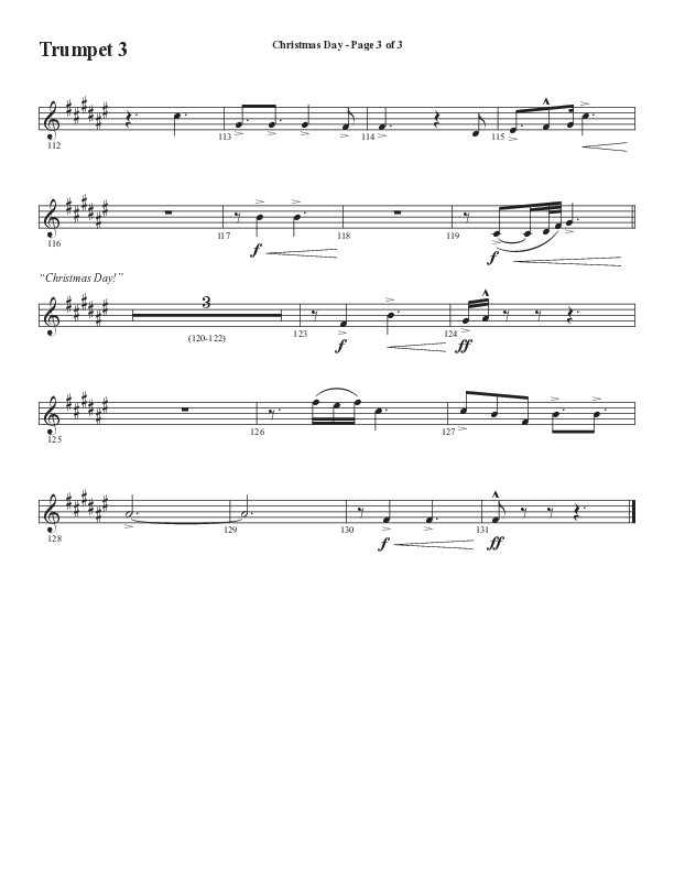 Christmas Day (Choral Anthem SATB) Trumpet 3 (Semsen Music / Arr. Cliff Duren)