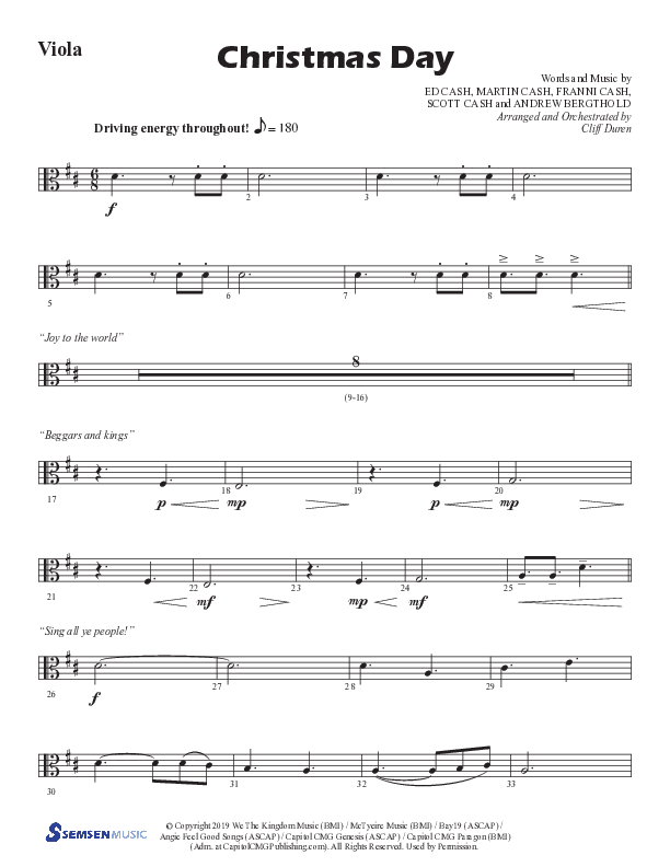 Christmas Day (Choral Anthem SATB) Viola (Semsen Music / Arr. Cliff Duren)