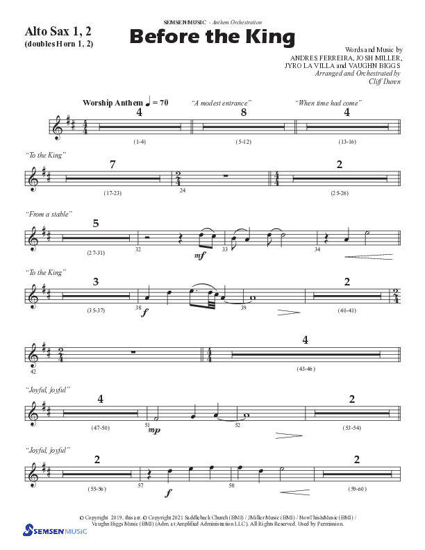 Before The King (Choral Anthem SATB) Alto Sax 1/2 (Semsen Music / Arr. Cliff Duren)