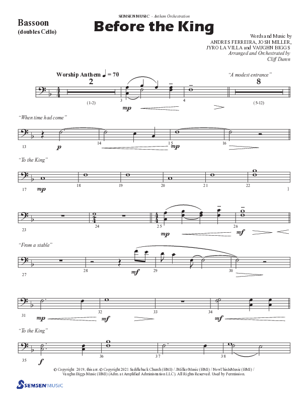 Before The King (Choral Anthem SATB) Bassoon (Semsen Music / Arr. Cliff Duren)