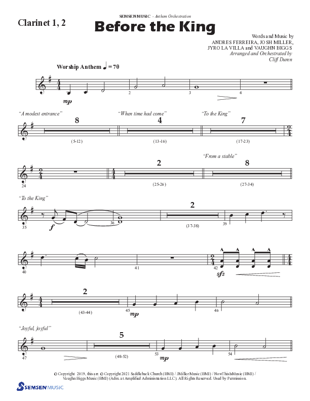 Before The King (Choral Anthem SATB) Clarinet 1/2 (Semsen Music / Arr. Cliff Duren)