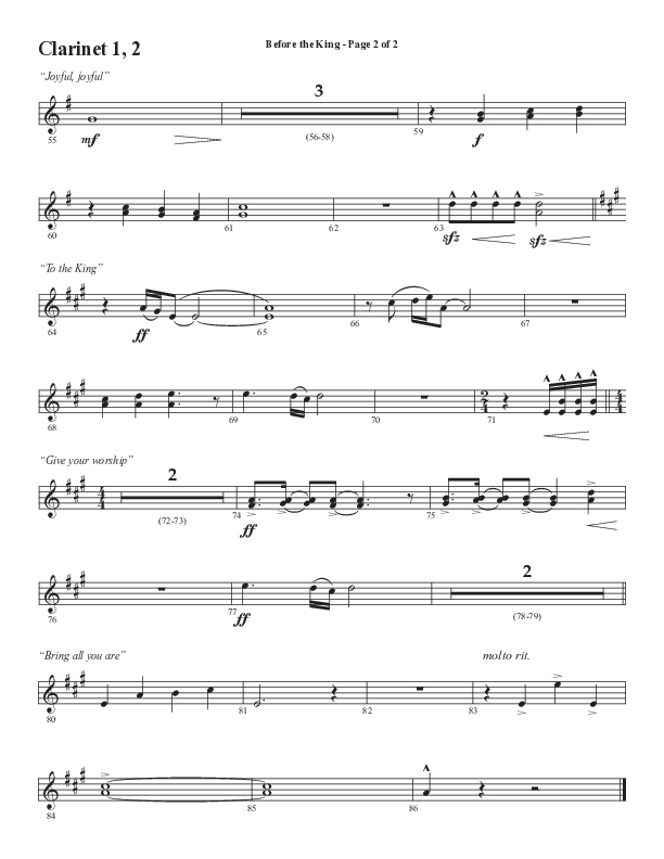 Before The King (Choral Anthem SATB) Clarinet 1/2 (Semsen Music / Arr. Cliff Duren)