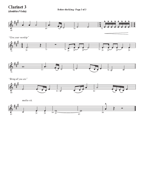 Before The King (Choral Anthem SATB) Clarinet 3 (Semsen Music / Arr. Cliff Duren)