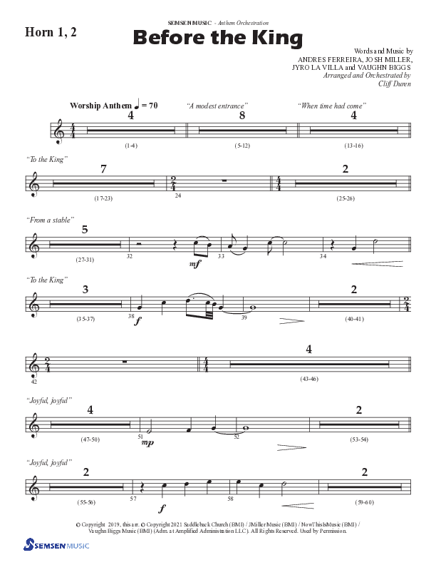 Before The King (Choral Anthem SATB) French Horn 1/2 (Semsen Music / Arr. Cliff Duren)