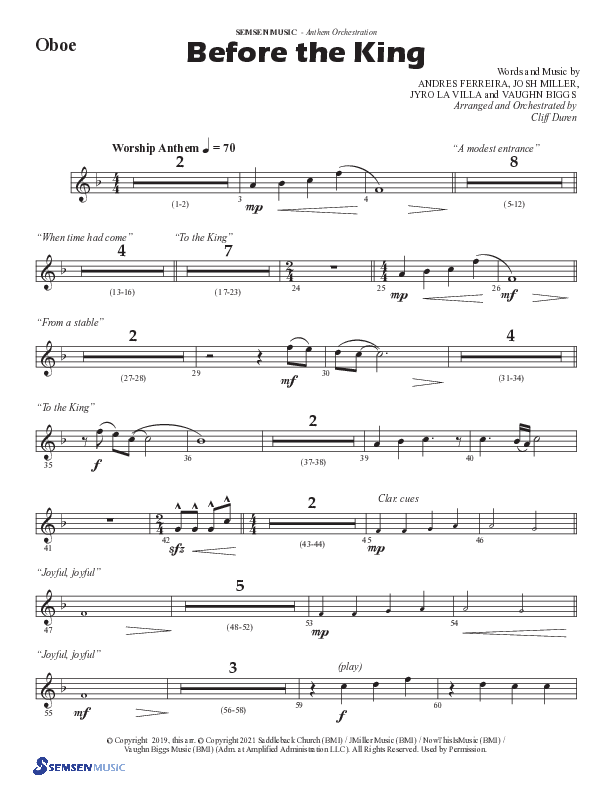 Before The King (Choral Anthem SATB) Oboe (Semsen Music / Arr. Cliff Duren)