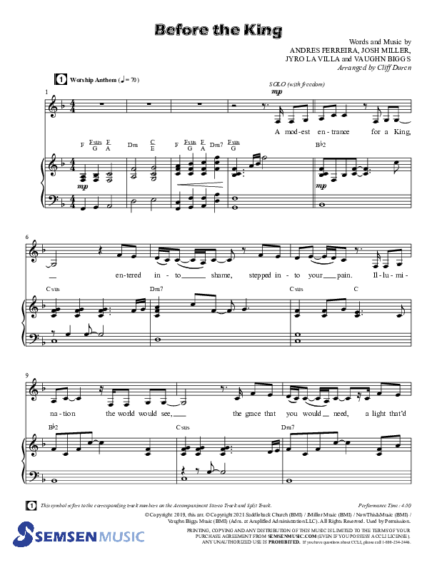 Before The King (Choral Anthem SATB) Anthem (SATB/Piano) (Semsen Music / Arr. Cliff Duren)
