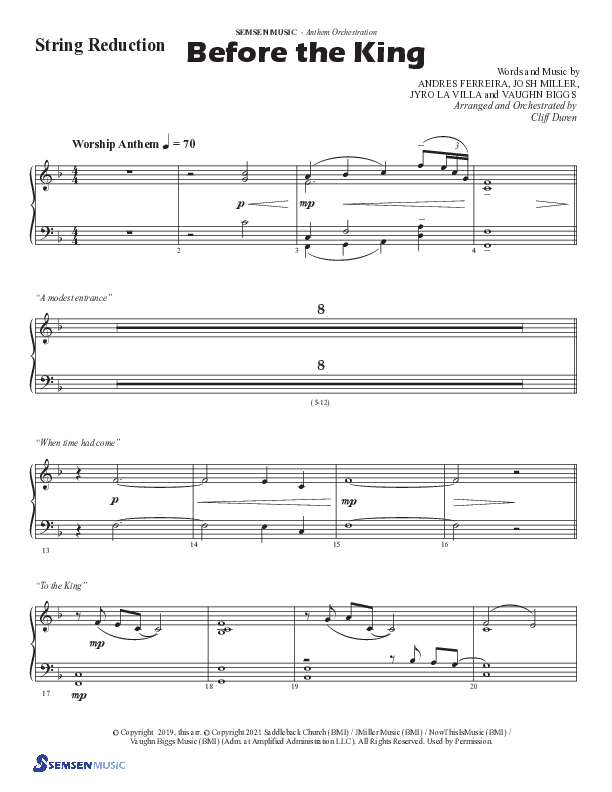 Before The King (Choral Anthem SATB) String Reduction (Semsen Music / Arr. Cliff Duren)