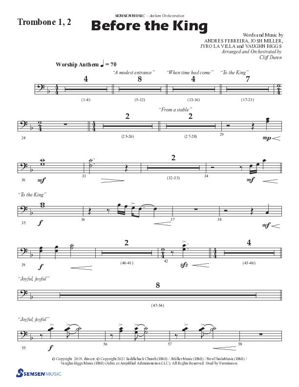 Before The King (Choral Anthem SATB) Trombone 1/2 (Semsen Music / Arr. Cliff Duren)