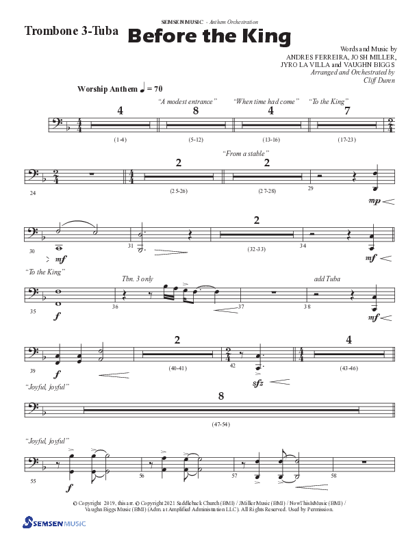Before The King (Choral Anthem SATB) Trombone 3/Tuba (Semsen Music / Arr. Cliff Duren)