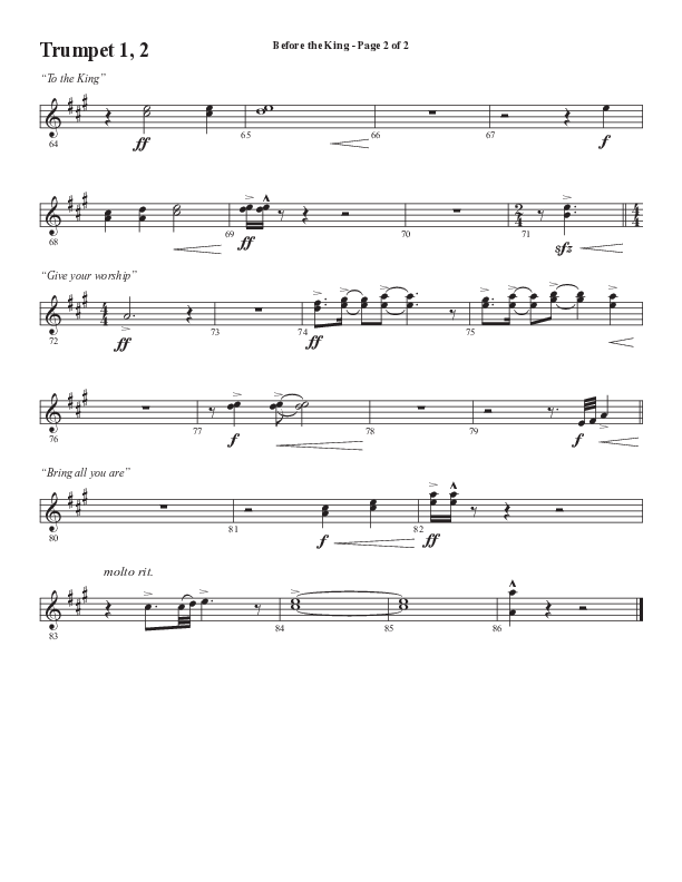 Before The King (Choral Anthem SATB) Trumpet 1,2 (Semsen Music / Arr. Cliff Duren)