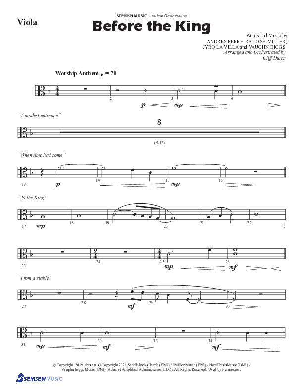 Before The King (Choral Anthem SATB) Viola (Semsen Music / Arr. Cliff Duren)