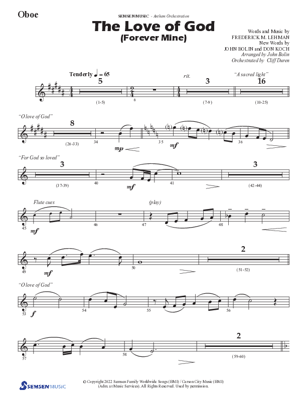 The Love Of God (Forever Mine) (Choral Anthem SATB) Oboe (Semsen Music / Arr. John Bolin)