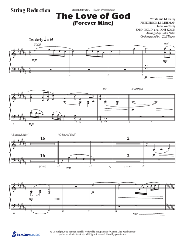 The Love Of God (Forever Mine) (Choral Anthem SATB) String Reduction (Semsen Music / Arr. John Bolin)