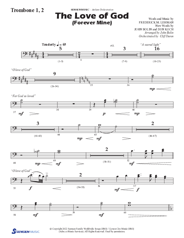 The Love Of God (Forever Mine) (Choral Anthem SATB) Trombone 1/2 (Semsen Music / Arr. John Bolin)
