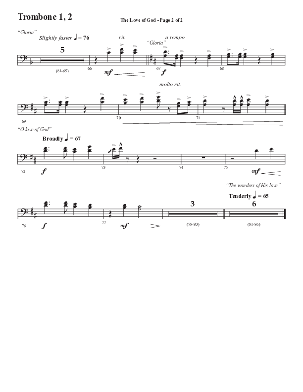 The Love Of God (Forever Mine) (Choral Anthem SATB) Trombone 1/2 (Semsen Music / Arr. John Bolin)