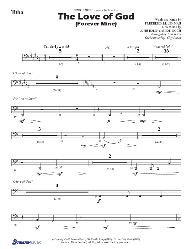 The Love Of God (Forever Mine) (Choral Anthem SATB) Tuba (Semsen Music / Arr. John Bolin)